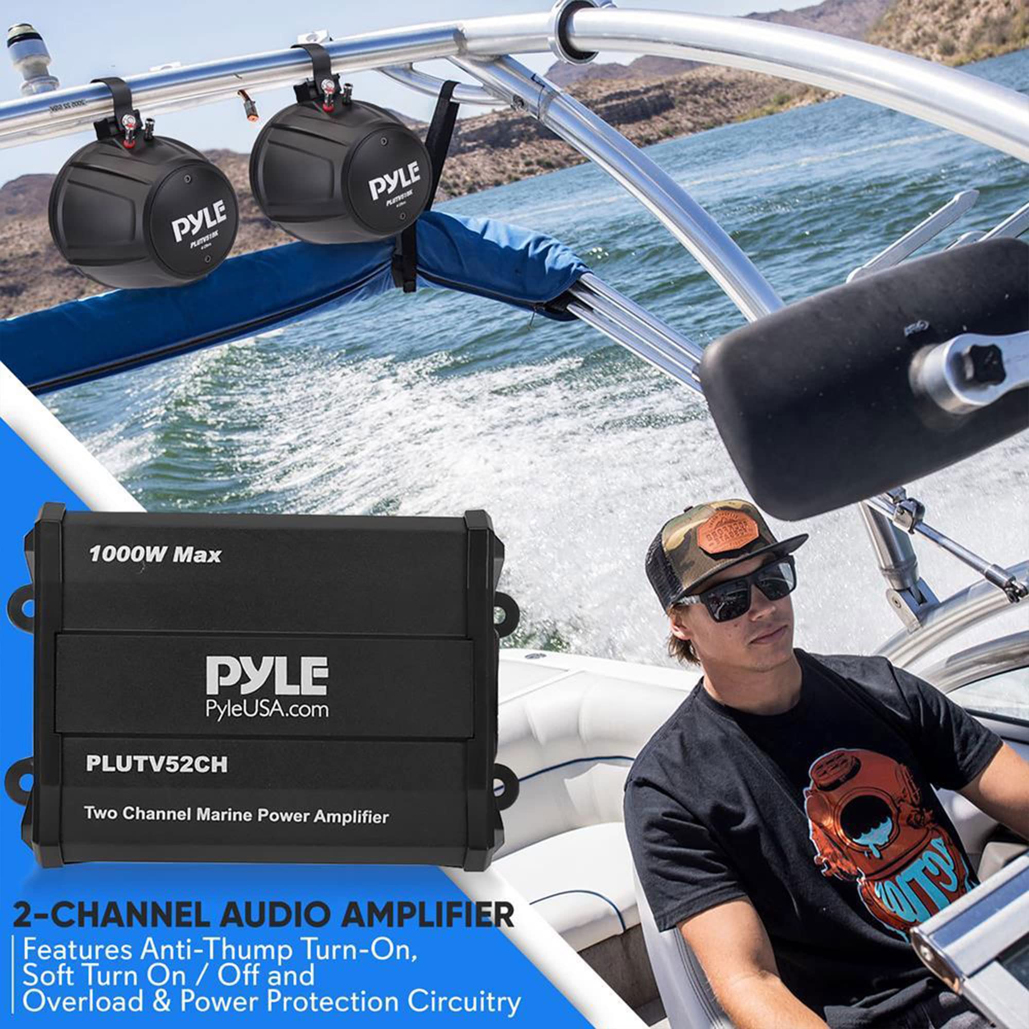 PYLE PYLE 1000W Max PYLE PyleUSA.com PLUTV52CH Two Channel Marine Power Amplifier

2-CHANNEL AUDIO AMPLIFIER

Features Anti-Thump Turn-On, Soft Turn On / Off and Overload & Power Protection Circuitry