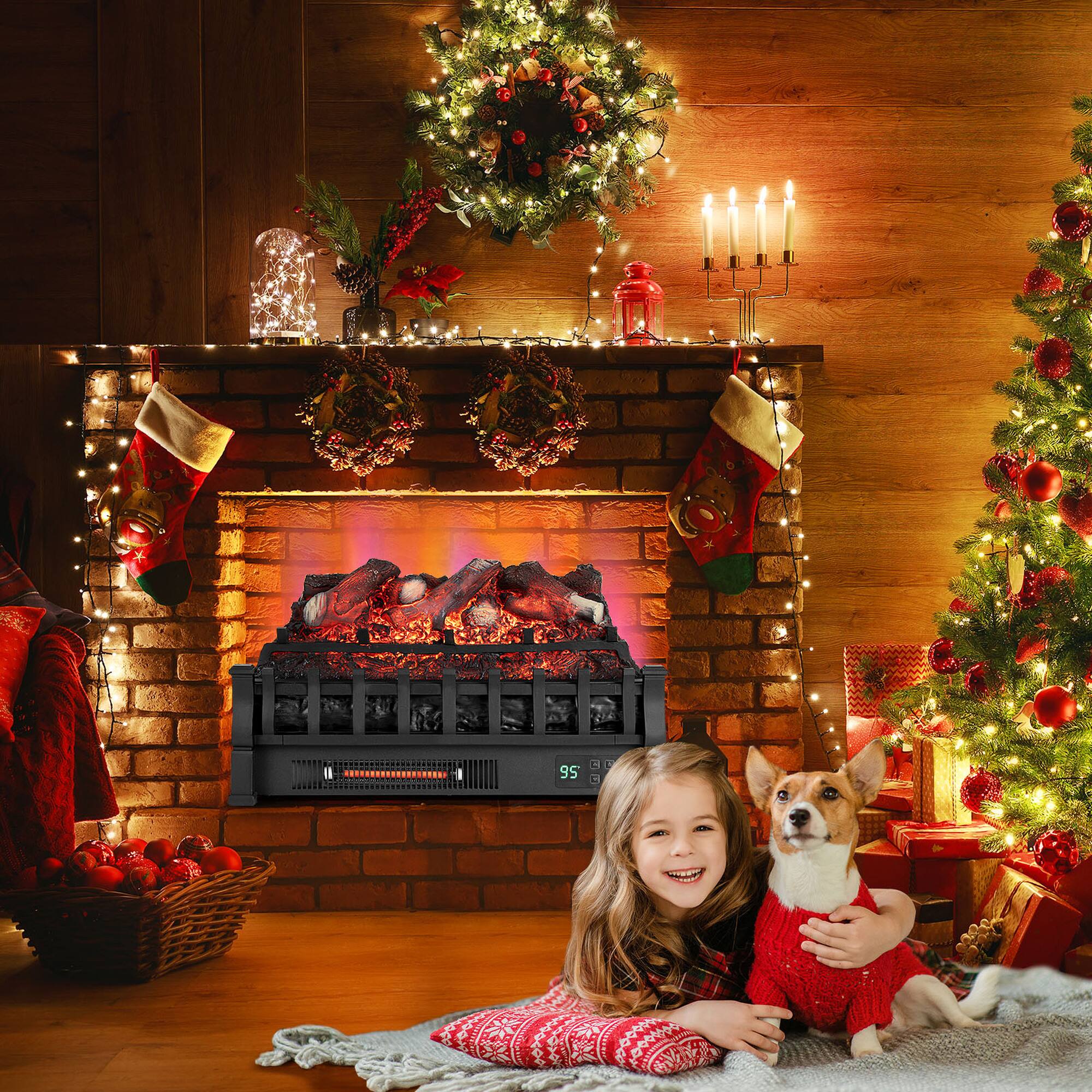 Alt View 1. Costway - Costway 23" Electric Fireplace Heater Fireplace Logs Inserts Infrared Quartz Heater - Black.