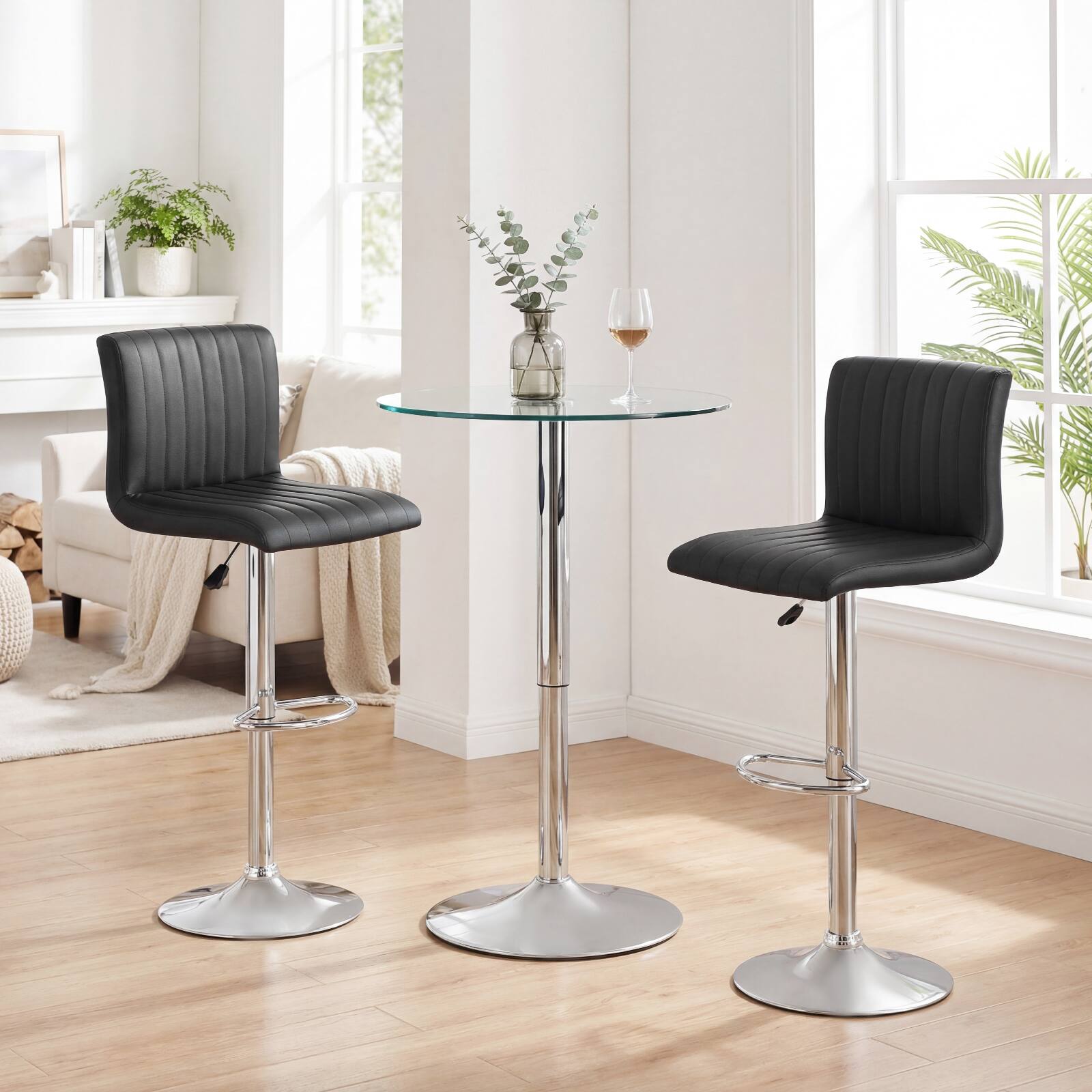 Alt View 8. Gymax - Gymax Bar Stools Set of 4 Adjustable Swivel Barstools w/Back & Footrest for Kitchen - Black.