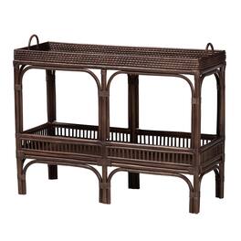 bali & pari - Lombok Natural Rattan Console Table - Handwoven Wicker 2-Tier Accent Table with Raised Tray Top - Coffee Bean
