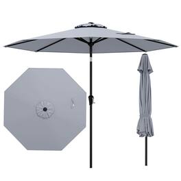Costway - Patio Umbrella with Push Button Tilt, Crank Handle, 8 Sturdy Ribs for Patio, Garden - Gray