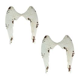 Things2Die4 - Metal Angel Wings Wall Sculptures Set of 2 Distressed 13.25 In - White