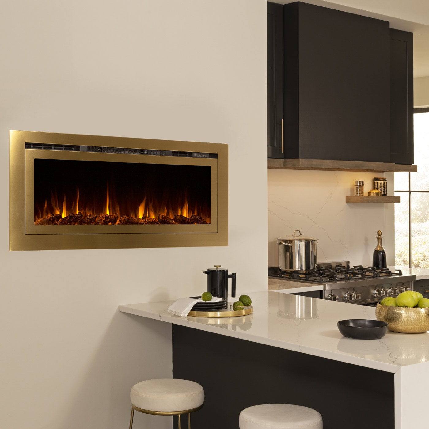 Alt View 4. Touchstone Home Products - 50 in. Wall Mounted Recessed Sideline Deluxe Gold Smart Electric Fireplace 1500W - Gold.