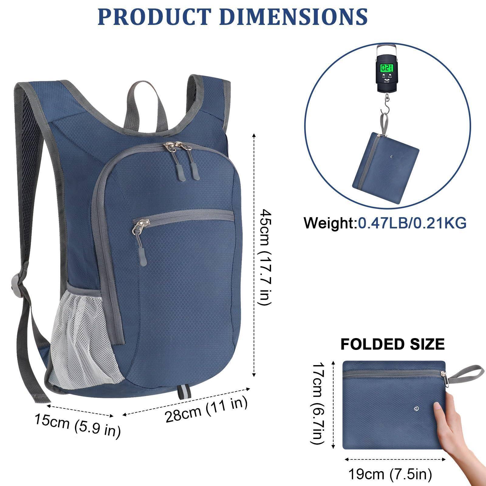 PRODUCT DIMENSIONS  
- Height: 45cm (17.7 in)  
- Width: 28cm (11 in)  
- Depth: 15cm (5.9 in)  
Weight: 0.47LB/0.21KG  

FOLDED SIZE  
- Height: 17cm (6.7 in)  
- Width: 19cm (7.5 in)