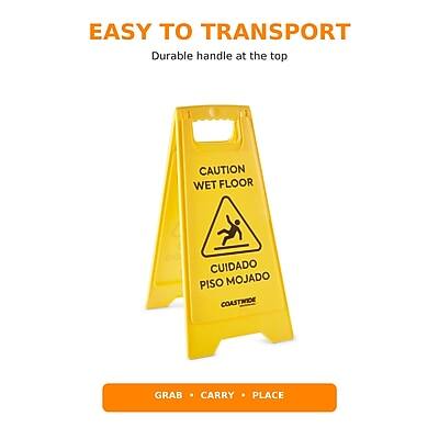 EASY TO TRANSPORT  
Durable handle at the top

CAUTION WET FLOOR  
CUIDADO PISO MOJADO

GRAB CARRY PLACE