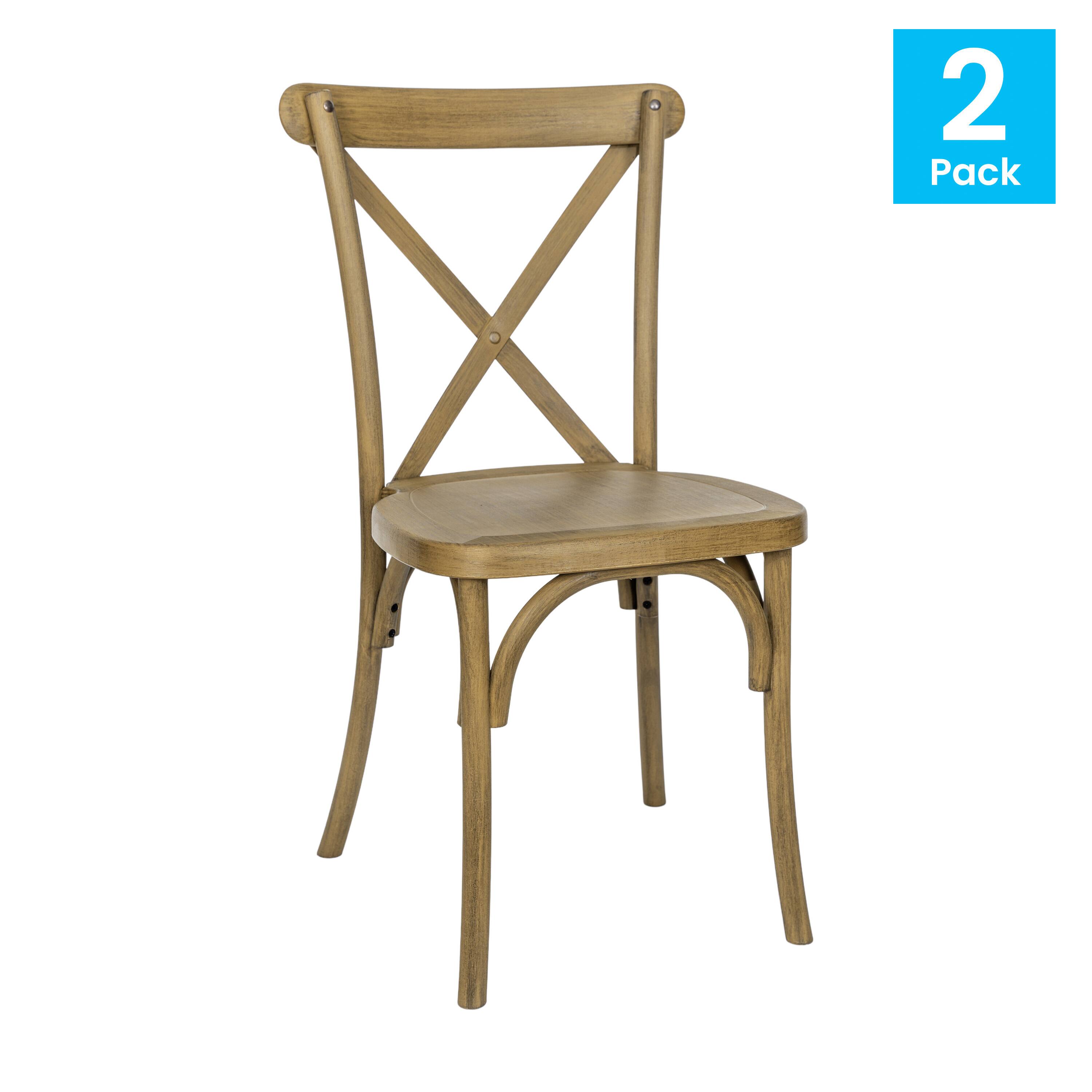 Alt View 2. Emma + Oliver - Hensler Set of 2 Weather-Resistant Wood Look Stackable Resin Cross Back Chairs for Indoor/Outdoor Use - Chestnut.