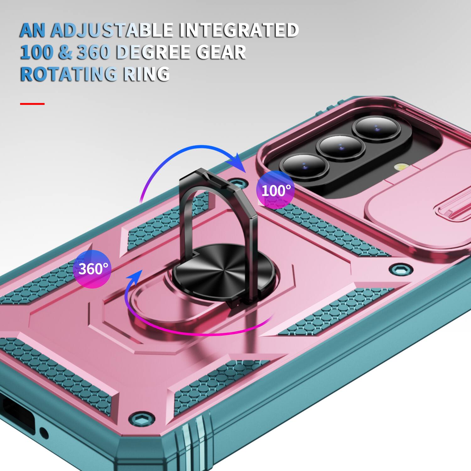 AN ADJUSTABLE INTEGRATED 100 & 360 DEGREE GEAR ROTATING RING