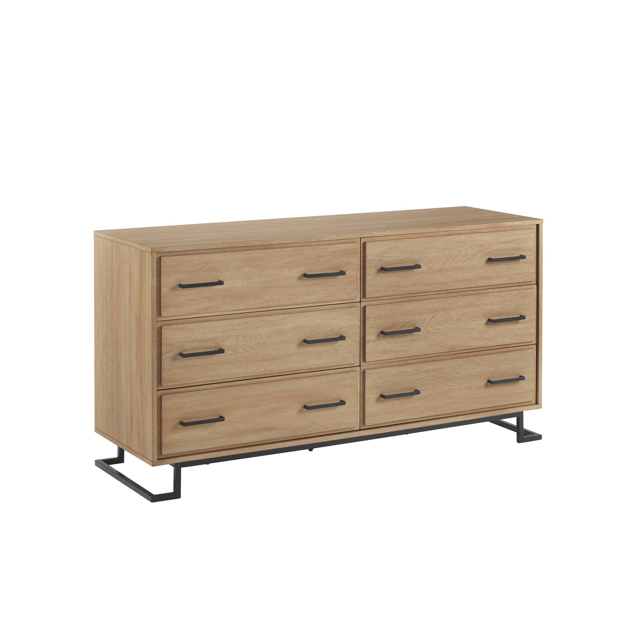 Left Zoom. Walker Edison - Contemporary Angle-Leg 6-Drawer Dresser - Coastal Oak.