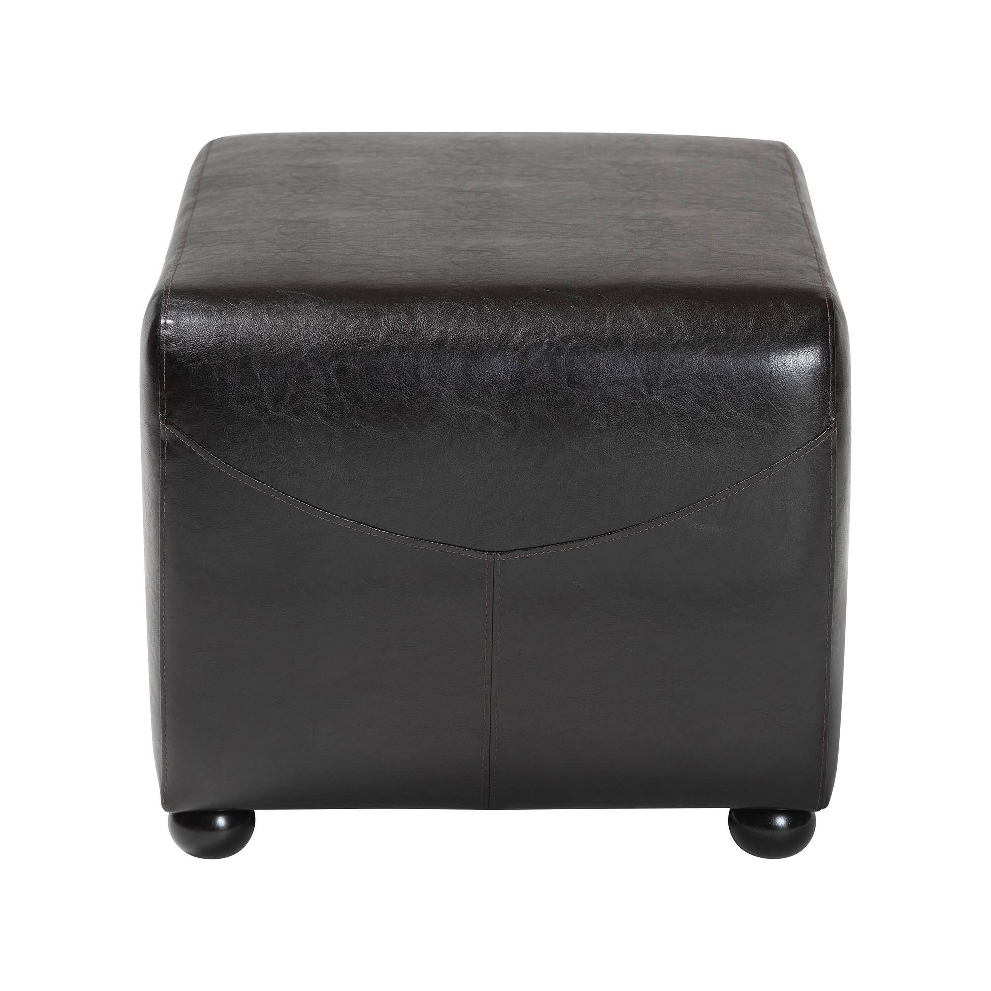 Left. Baxton Studio - Full Leather Ottoman With Rounded Sides - Dark Brown.