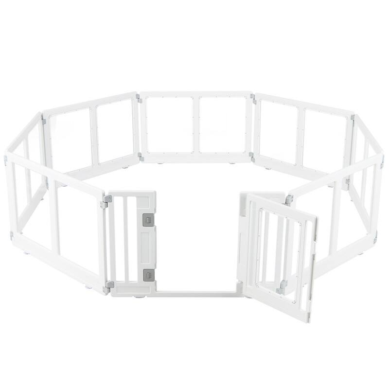 Alt View 4. WELLFOR - 22.5" Height Clear Pet Playpen with Secure Locking Door, 8 Panel Transparent Dog Fence Plastic Puppy Play Pen - White.