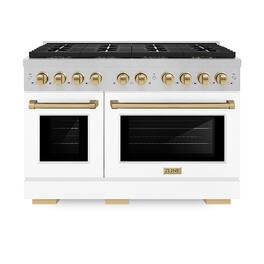 ZLINE - Autograph 48 in. 6.7 cu. ft. Freestanding Paramount Dual Fuel DuoPro Range in Satin Steel w/ White & Bronze Accents - White Matte