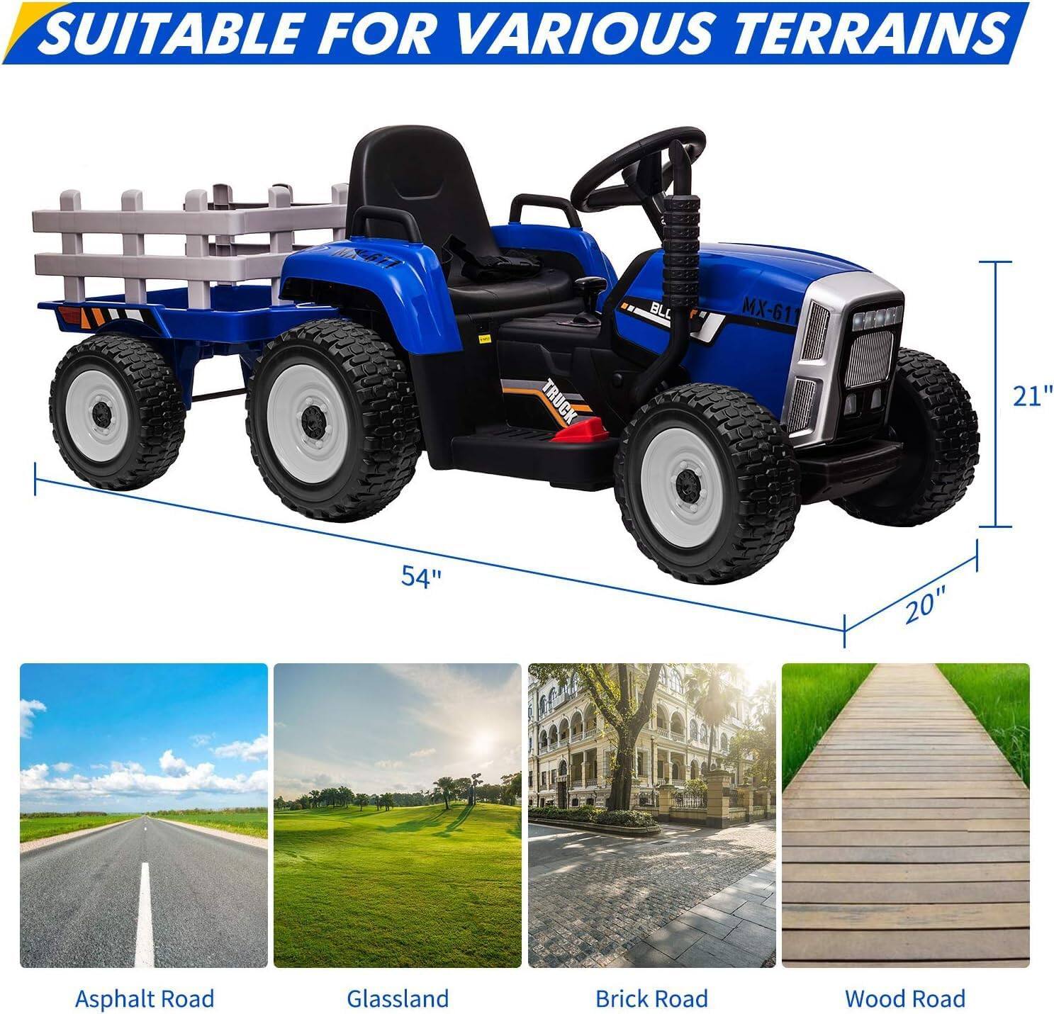 Alt View 3. Homhougo - 12V Kids Ride On Tractor with Trailer & Remote Control, LED Headlights, Music.
