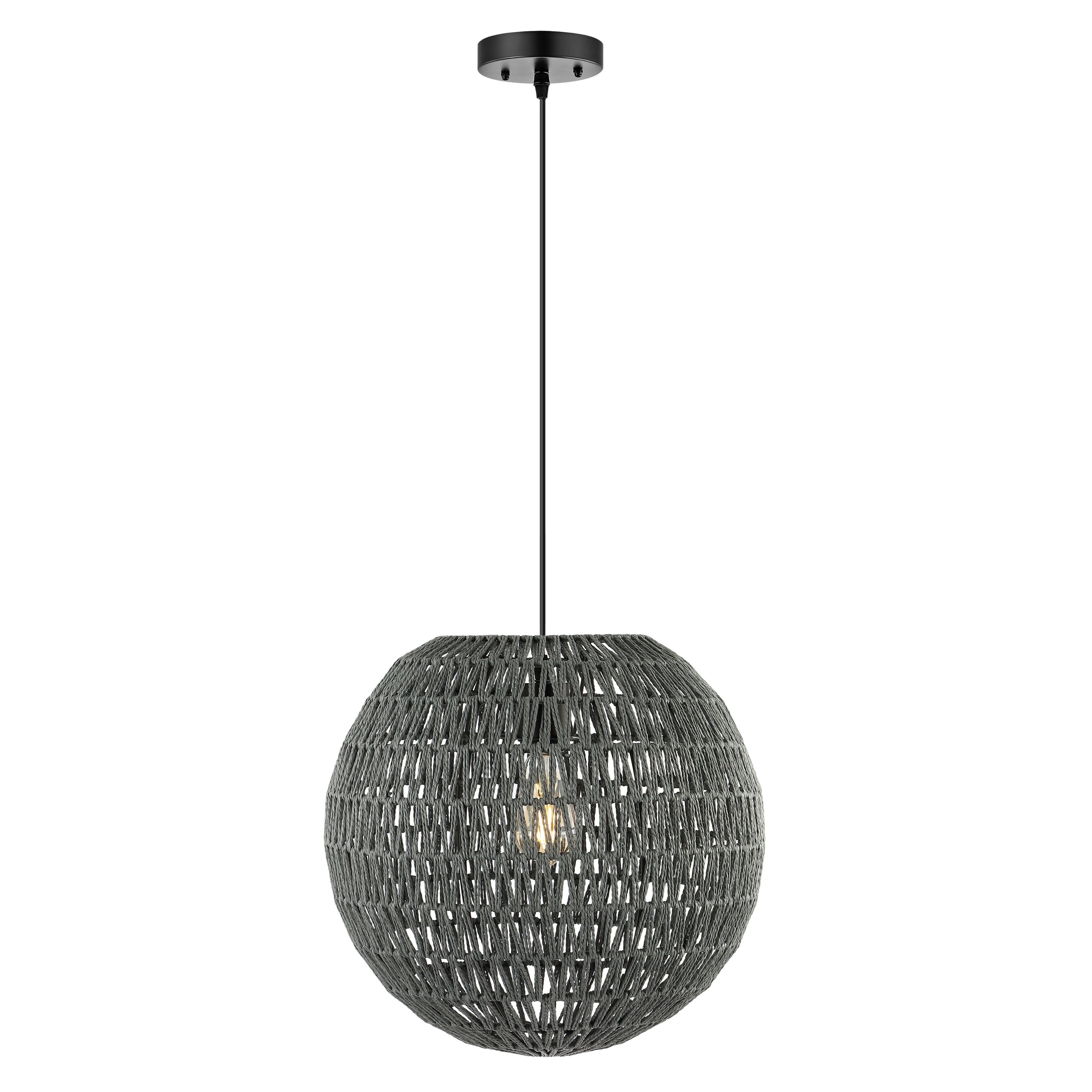 "Jonathan Y - Luna 15.75"" 1-Light Bohemian Modern Woven Rattan/Iron LED Pendant, Grey/Black - Gray" price history on PriceWatchPro