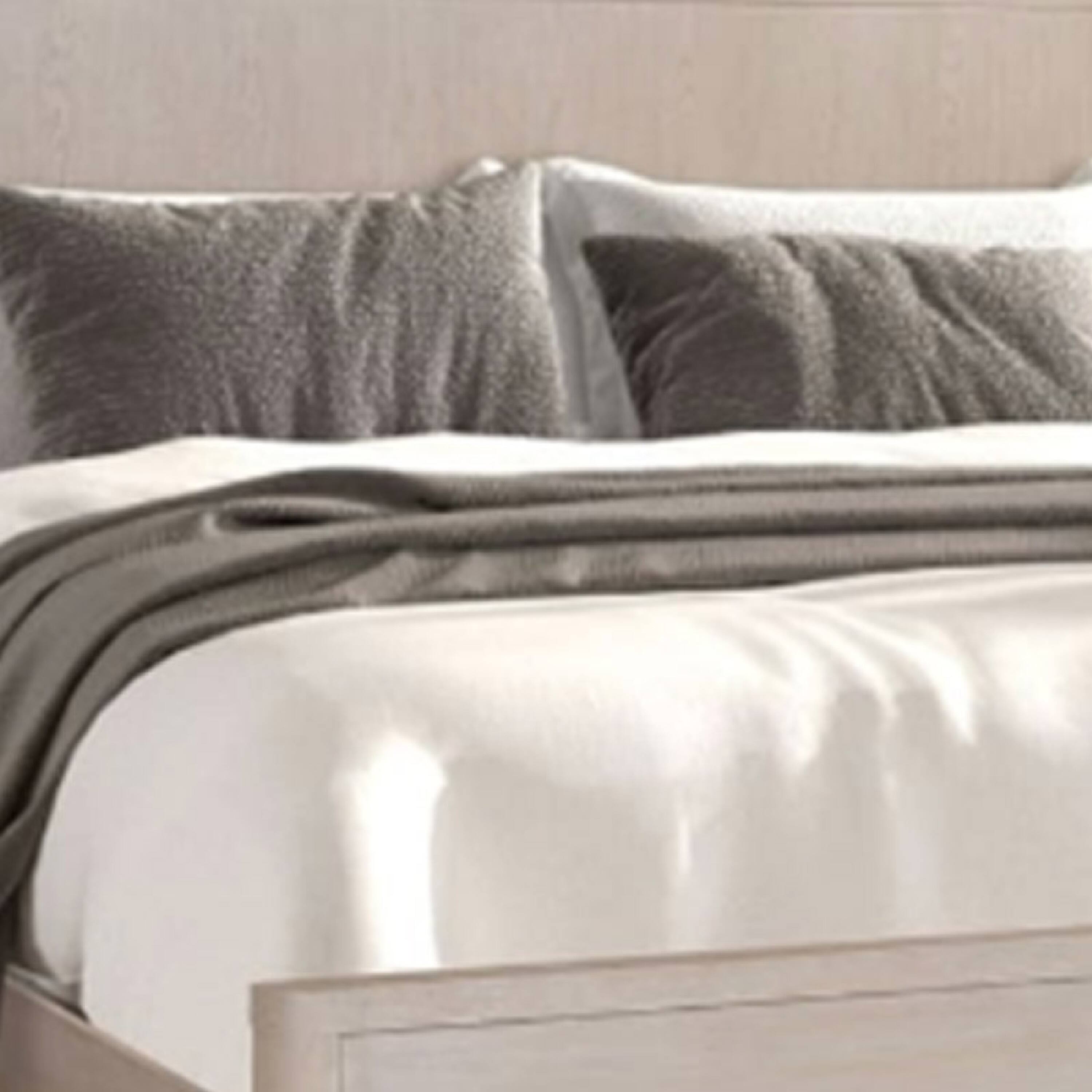 Alt View 1. Manhattan Lane - Reham Queen Size Bed, Rounded Edges, White Wash Brown Rubberwood Frame - Light White Wash Oak Brown.