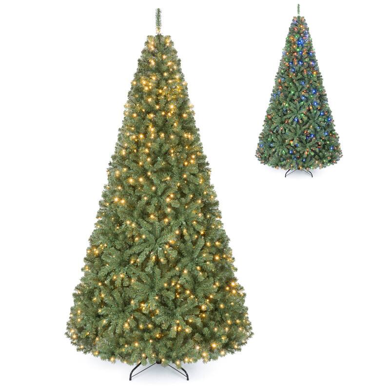 Front. WELLFOR - 8 ft Pre‑Lit Artificial Christmas Tree, Hinged Xmas Tree with 1570 Branch Tips,750 LED Lights - Green.