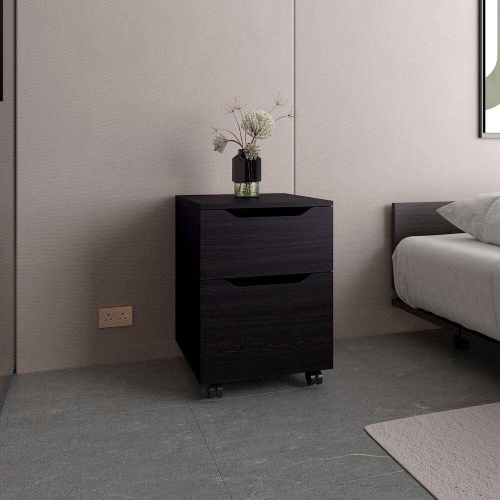 Alt View 3. TuHome - Open Shelves Nightstand With One Door, Bedside Table For Bedroom Storage, Black - Black.
