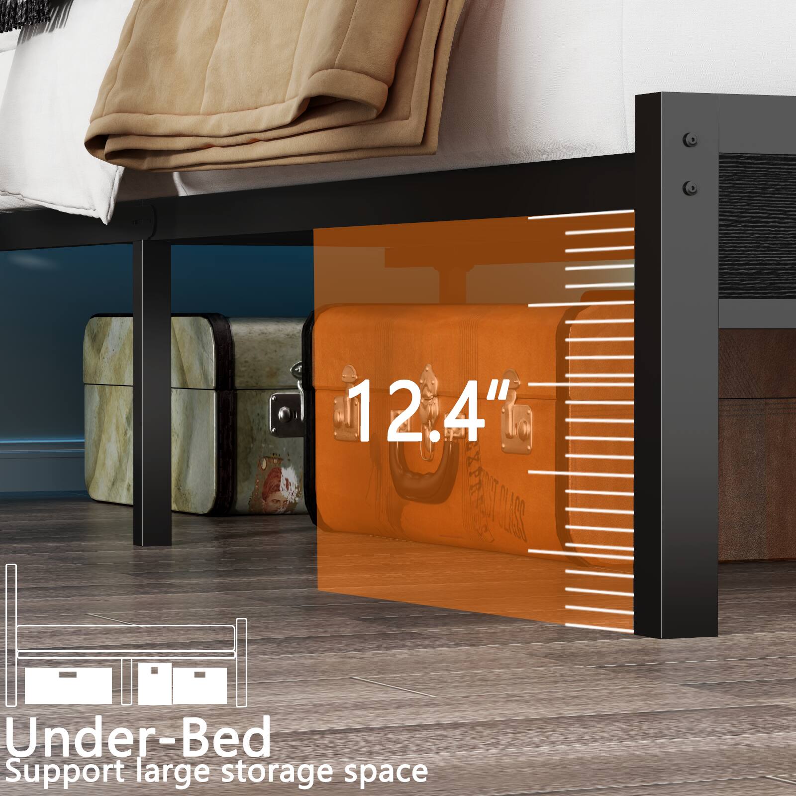 12.4" E 201 Under-Bed Support large storage space