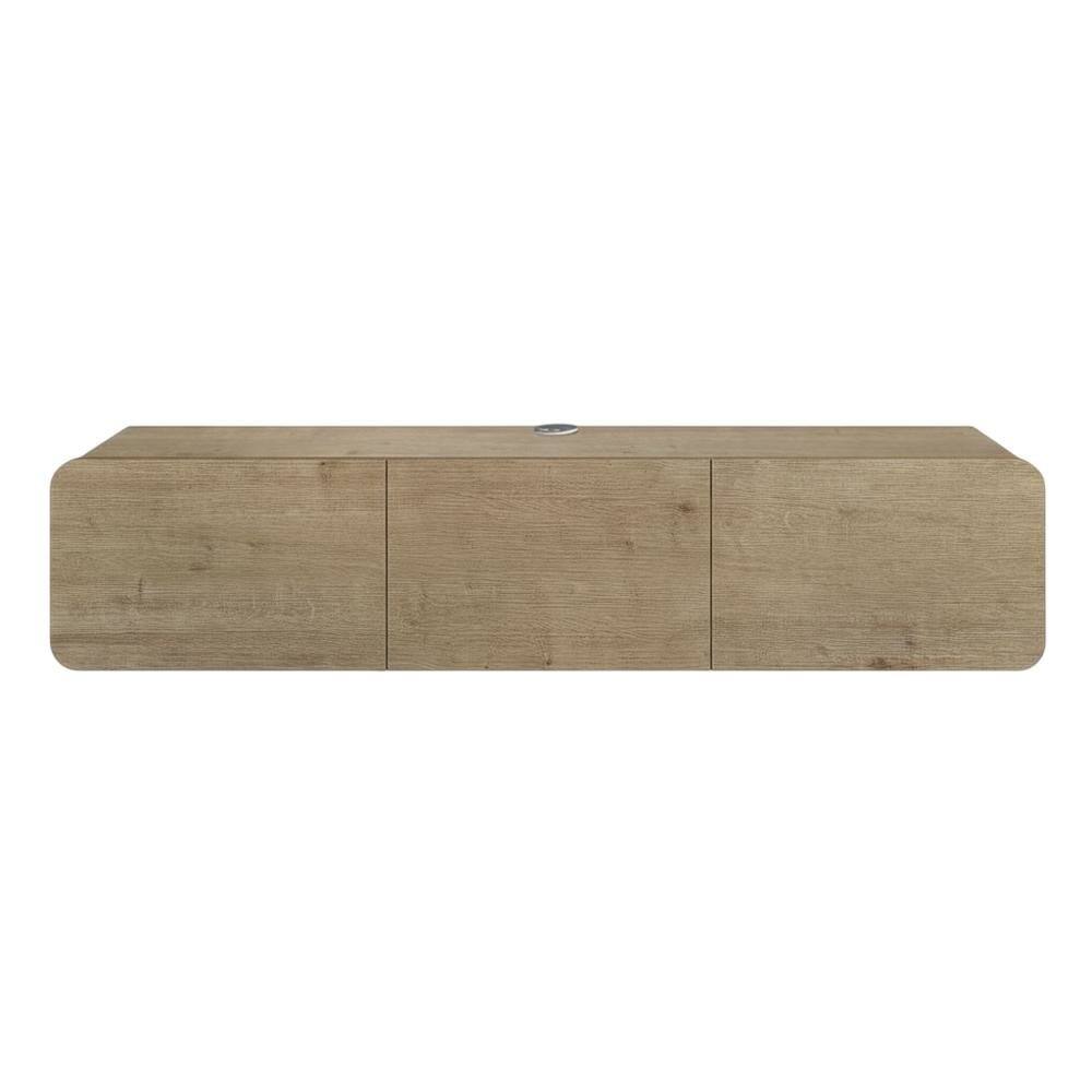 Alt View 3. FurniFact - Modern Brown Floating TV Stand Wall Mounted for 80 Inch TVs with Wooden Veneers - Beige.