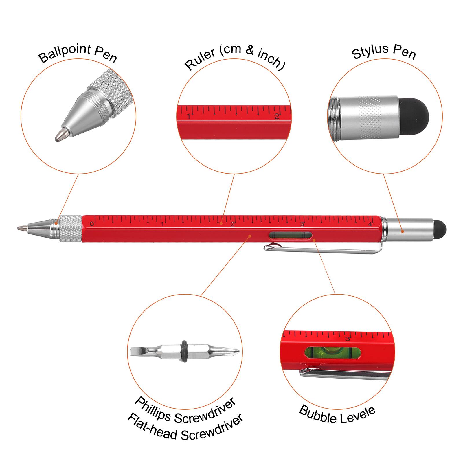 Ballpoint Pen  
Ruler (cm & inch)  
Stylus Pen  
Phillips Screwdriver  
Flat-head Screwdriver  
Bubble Level