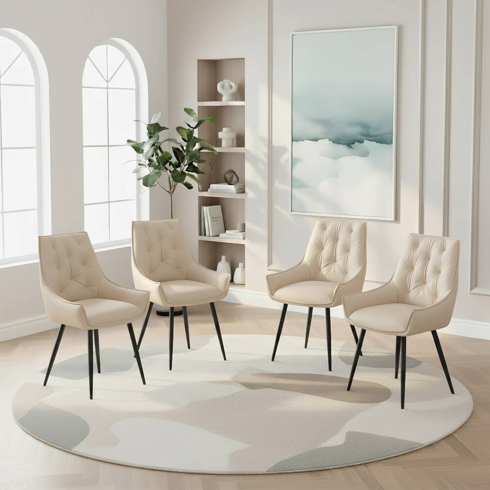 Angle. Loheer - Loheer Faux Leather Dining Chairs Set of 2 Off White Modern Upholstered Kitchen Chairs with Black Iron Legs - Off White.
