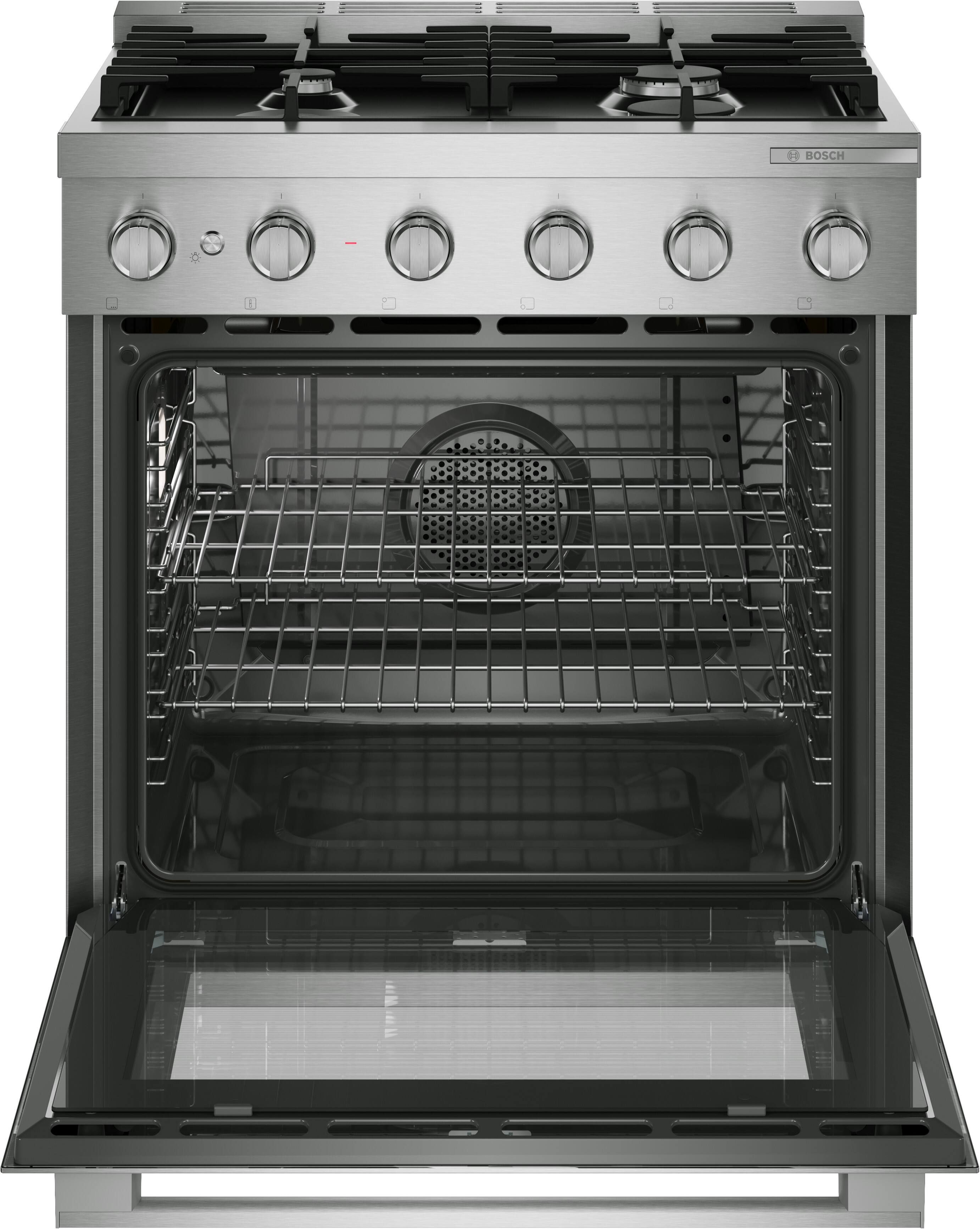 Alt View 2. Bosch - 500 Series 30 in. Wide 2.8 Cu. Ft. Industrial Style Dual Fuel True Convection Range with 4 Burners - Stainless Steel.