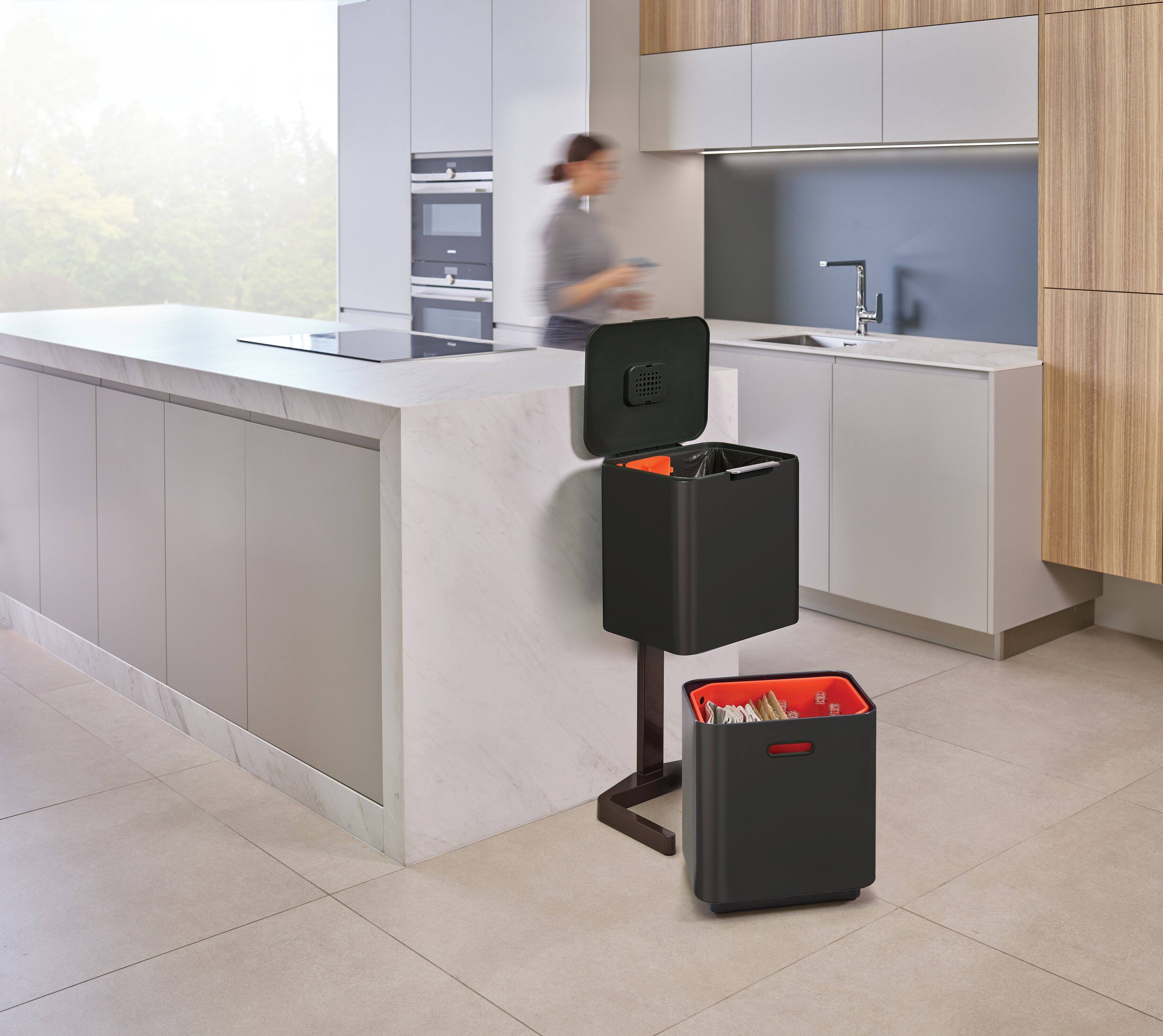 Alt View 1. Joseph Joseph - Totem Max 60-liter Waste & Recycling Dual Kitchen Trash Can - Carbon Black.