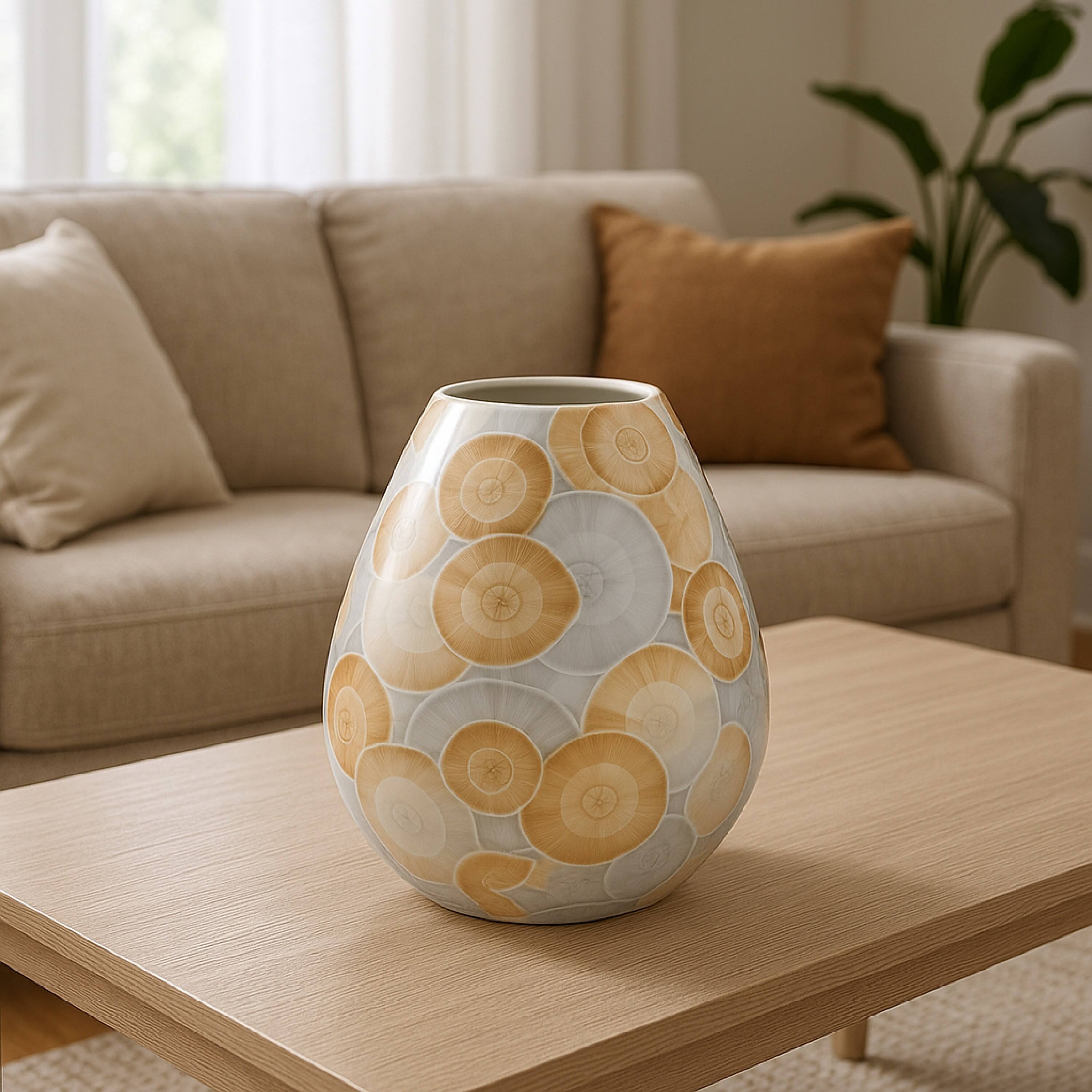 Alt View 2. Manhattan Lane - Aery Decorative Vase, Printed Pattern Glossy  Ceramic, 8 Inch - Blue, Brown.