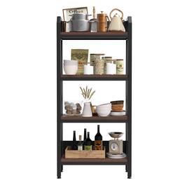 Spaco - 25.6" Bakers Rack, 4-Tier Metal Wood Kitchen Storage, Pantry Organizer for Garage Bathroom Closet - Black Brown