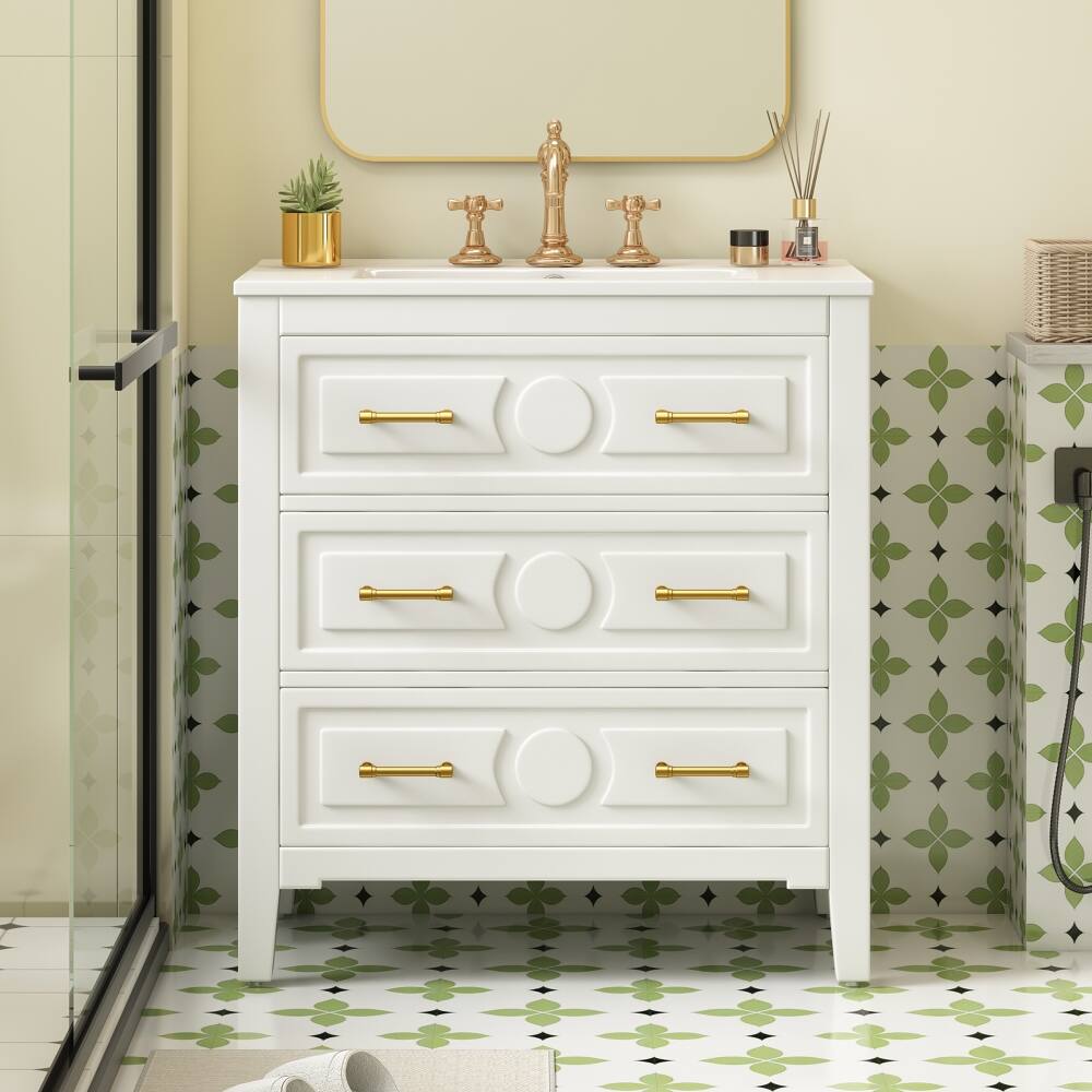Front. Loheer - Loheer 30 inch bathroom vanity with sink White Freestanding 3 Drawers - White.