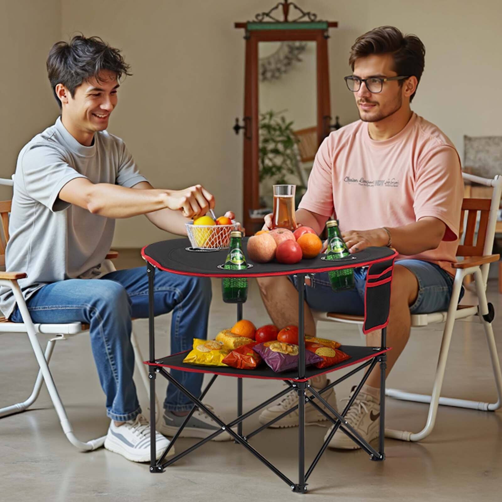 Alt View 1. Glintex - Camping Table, Portable Folding Camping Desk with 4 Cup Holders, Waterproof Fabric, Carry Bag for Picnic - Black.