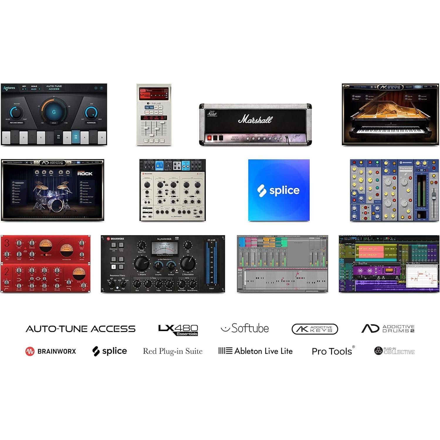Apdars - Forn a Marshall ....... 0 ROCK u splice 3 m -ANOR 2 : : AUTO-TUNE ACCESS LX480 -r Softube MOOT K KEYS N ADDICTIVE DRUMBE W BRAINWORX splice Red Plug-in Suite | Ableton Live Lite Pro Tools PE COLLECTIVE