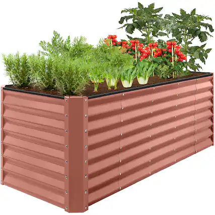 Front. Best Choice Products - Best Choice Products 8x2x2ft Raised Metal Outdoor Garden Bed for Flowers Vegetables Herbs - Terracotta - Terracotta.