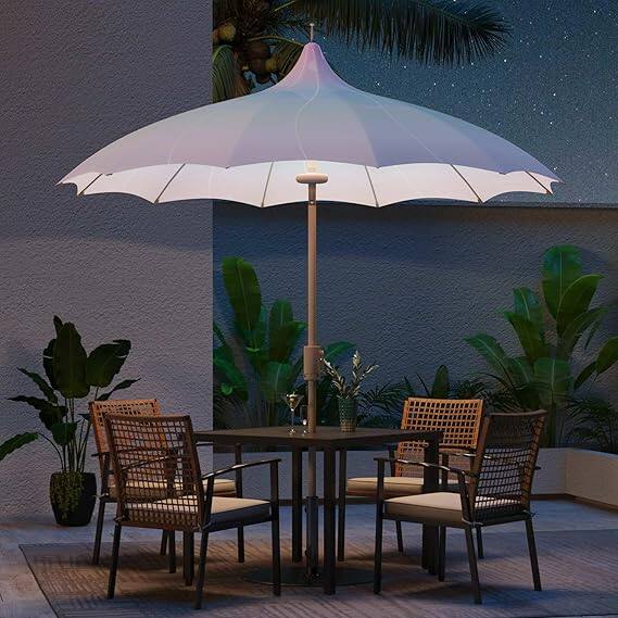 Back. Decksplore - 9ft Outdoor Pagoda Patio Umbrella with Lights, Patio Table Market Umbrella.