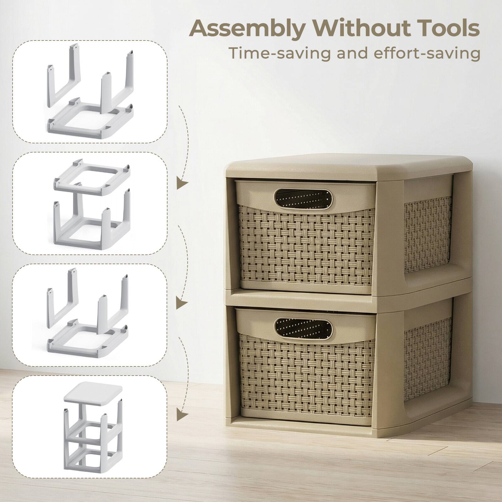 Assembly Without Tools  
Time-saving and effort-saving