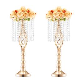 VEVOR - 2PCS 55cm/21.65” Tall Crystal Wedding Flower Stand, Metal Wedding Centerpiece Vase, Gold Flower Holders - French Gold