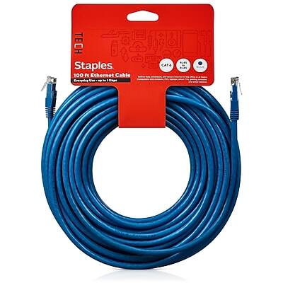 Staples  
100 ft Ethernet Cable  
Cat 5e  
Everyday Use  
1000 Mbps  
CAT 5e