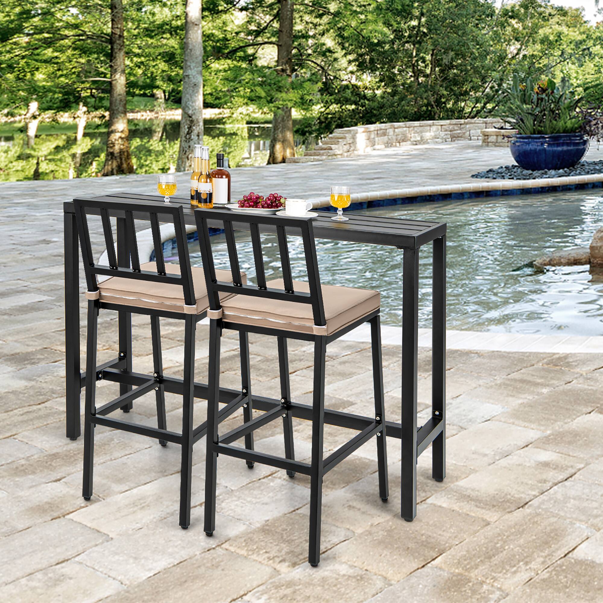 Alt View 1. Costway - Costway 3PCS Patio Dining Table Set Metal Bar Table & Chairs Set with Cushion - Black,Beige.