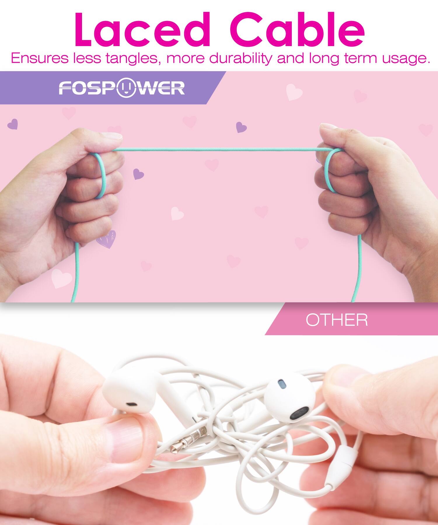 Laced Cable Ensures less tangles, more durability and long term usage. FOSPOWER OTHER