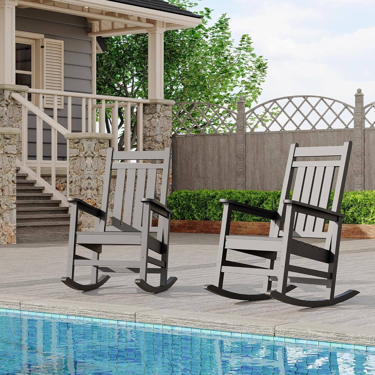 Angle. Acekool - HDPE Oversized Outdoor Rocking Chairs, All-Weather Resistant, Heavy Duty Plastic Patio Rocker, Set Of 1,Gray - Gray.