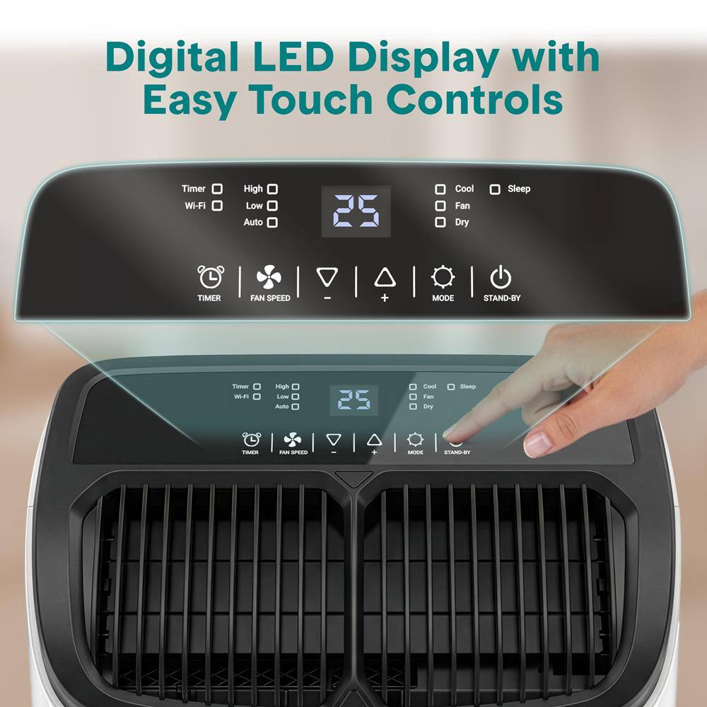 Digital LED Display with Easy Touch Controls

Timer Wi-Fi High Low Auto Cool Fan Dry Sleep

TIMER FAN SPEED + MODE STAND-BY