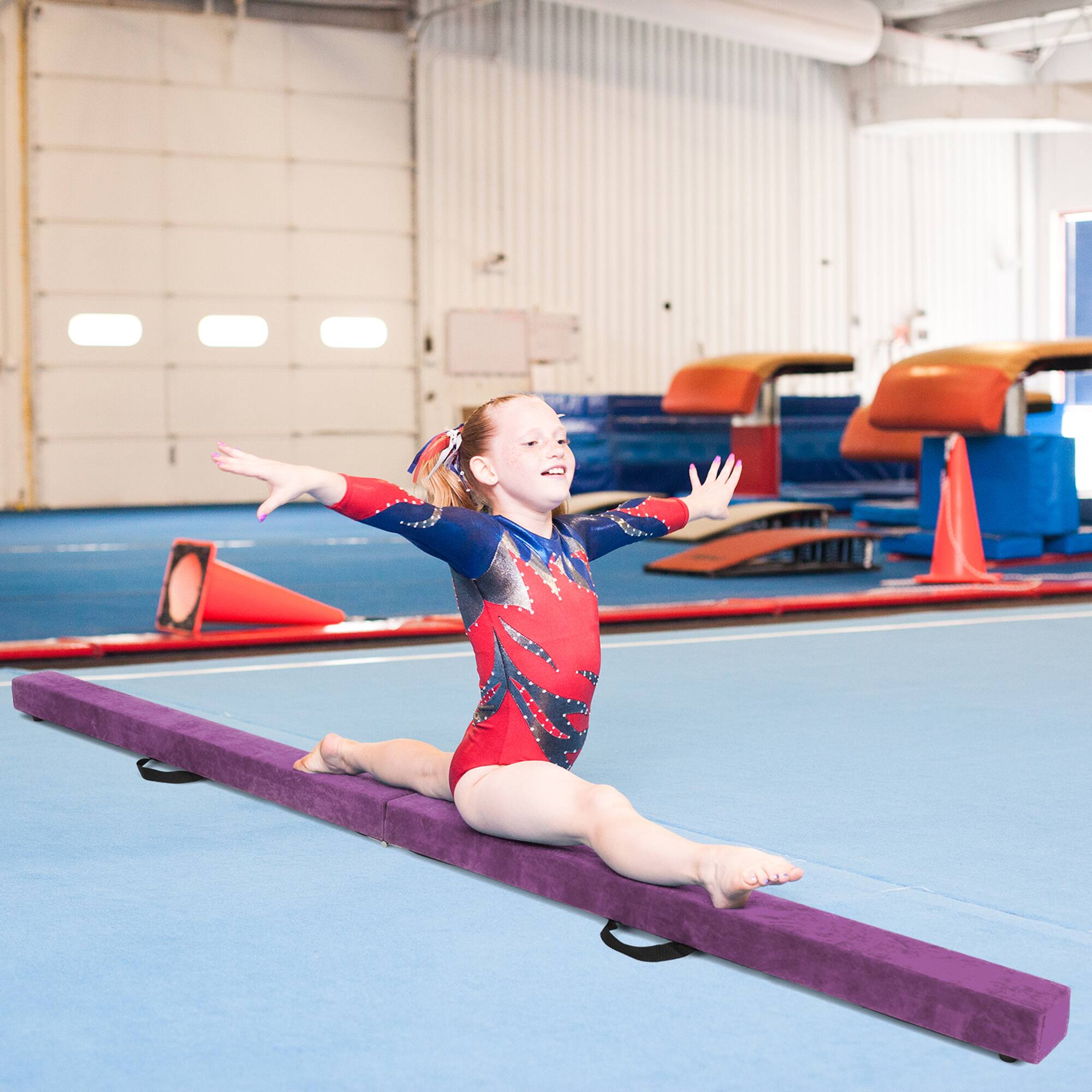 Alt View 2. Gymax - Gymax 7FT Folding Gymnastic Beam Portable Floor Balance Beam w/Handles for Gymnasts Purple - Purple.