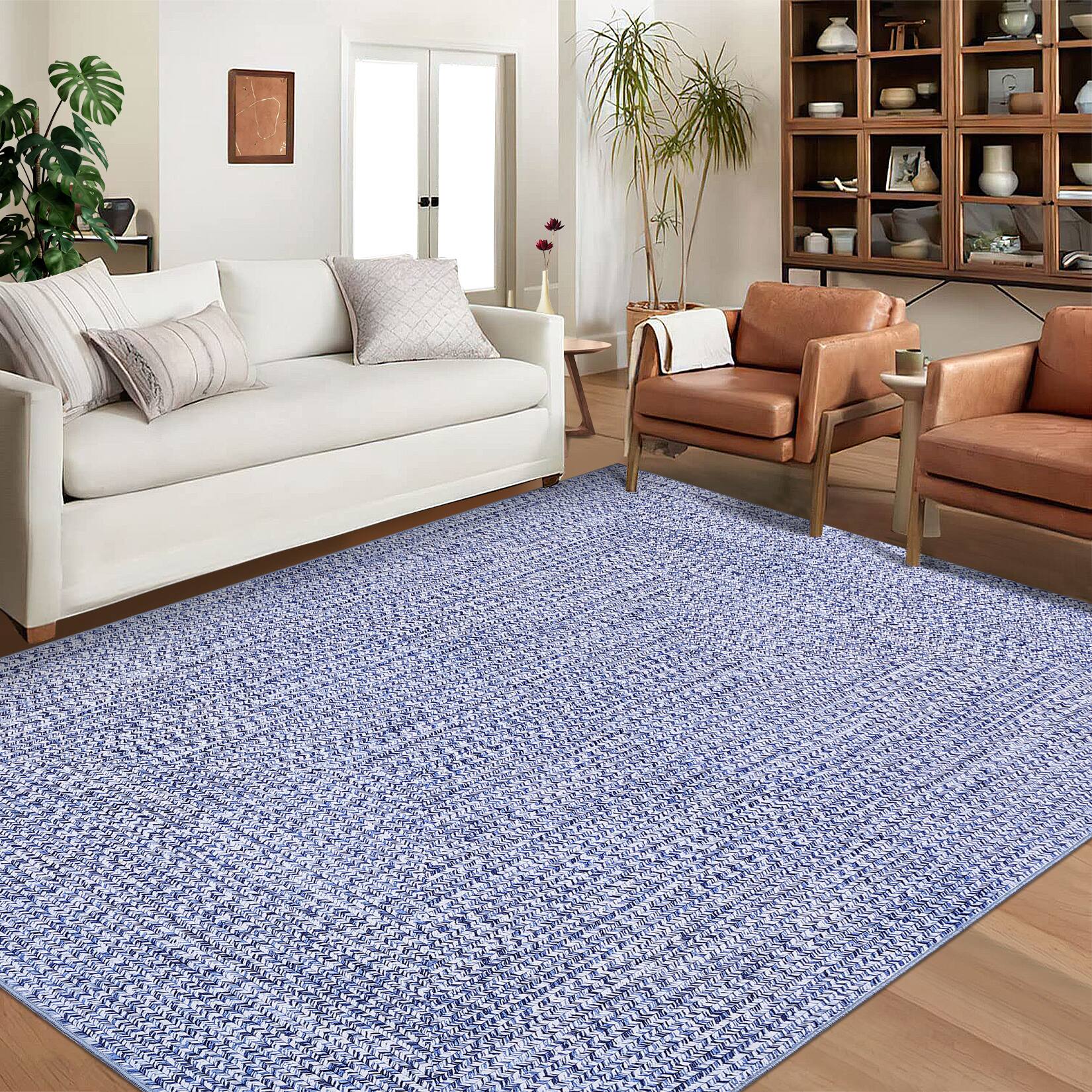 Alt View 4. Acekool - Washable 8 x 10 ft PolyesterLiving Room Rugs,Non Slip Non Shedding Home Decor Rug for Dinning Room - Blue.