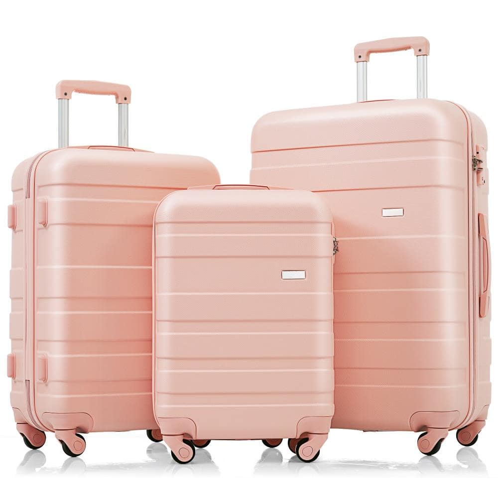 BreeBe - Luggage Set 3-Piece ABS Hardshell Lightweight Durable Suitcases 20''/24''/28'' with Spinner Wheels and TSA Lock - Pink