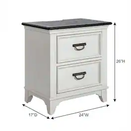 Starlight Canyon Home - Nightstand with Charging Station and Wirebrushed Finish - White