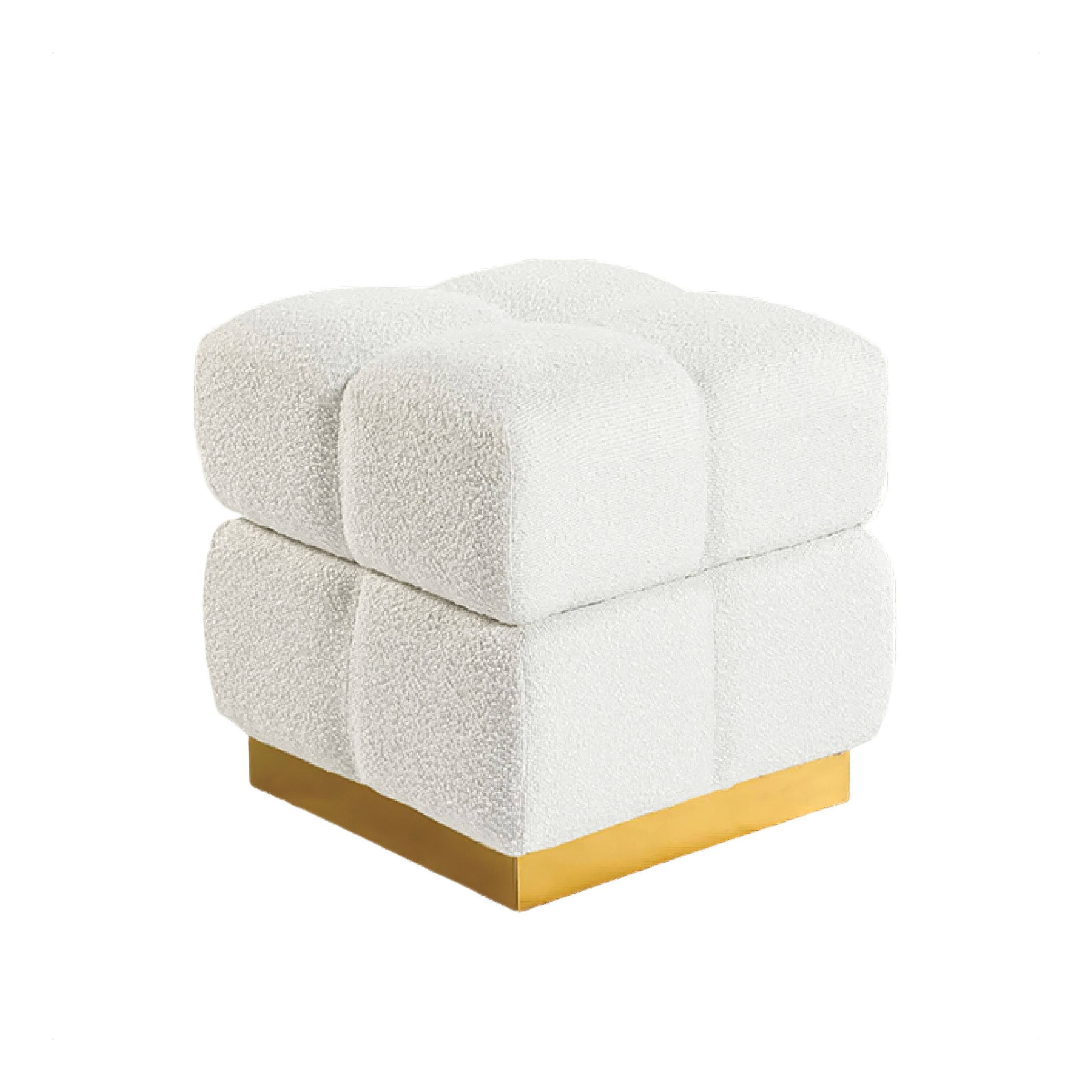 Angle. Manhattan Lane - Ottoman Stool with Storage, Gold Base, Beige Biscuit Tufted Fabric - Beige, Gold.