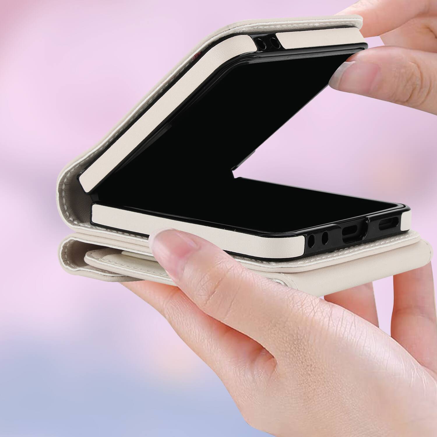 Alt View 3. Dteck - Wallet Case for Samsung Galaxy Z Flip7, Crossbody Ring Stand Faux Leather Cover with RFID Blocking Card Holder+Strap - White.