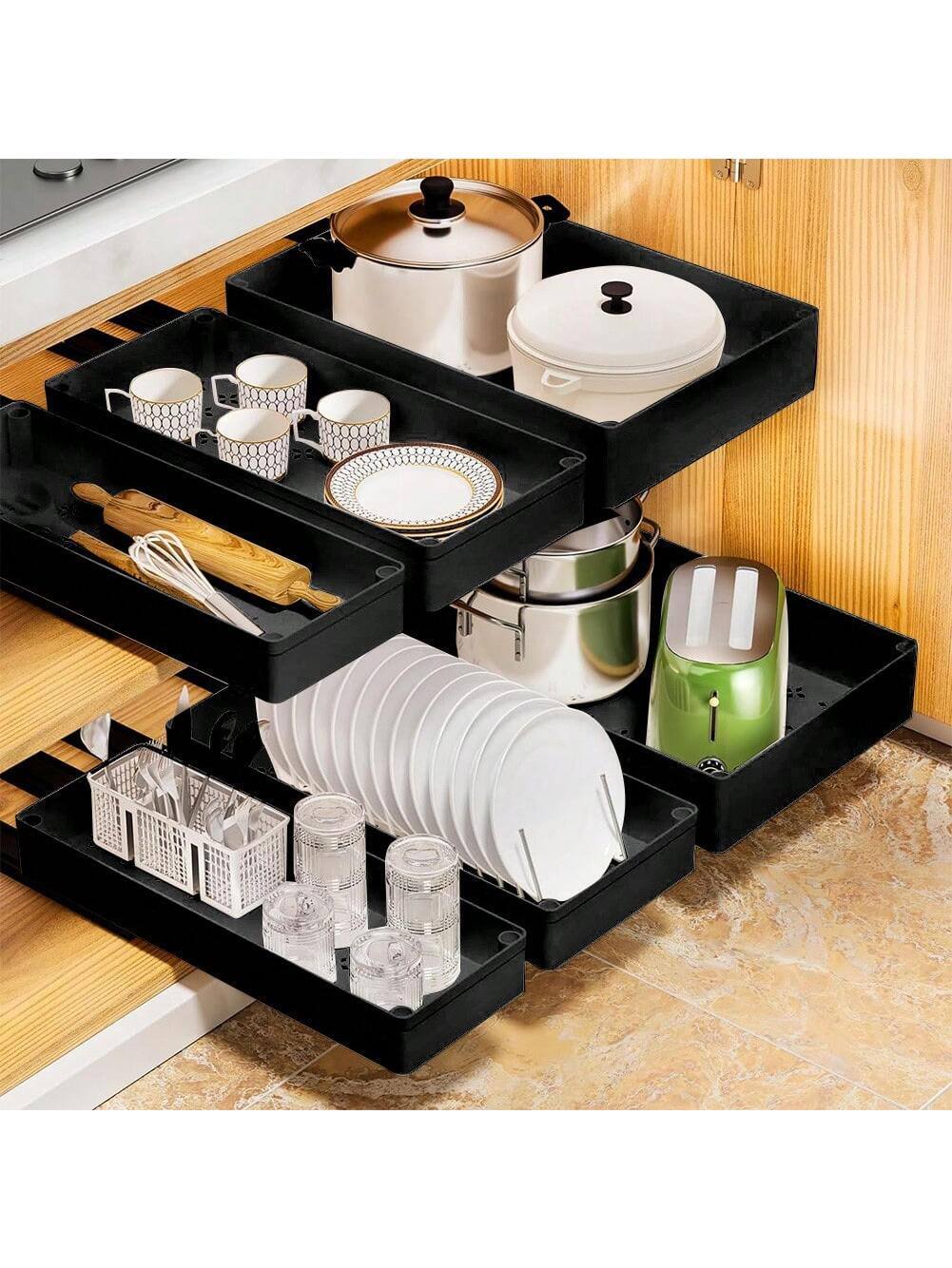Left. GARVEE - 1Pcs Pull Out Cabinet Organizer, Slide Out Drawers for Kitchen Cabinets, Under Sink Organizer, Roll Out Shelves for Home - Black.