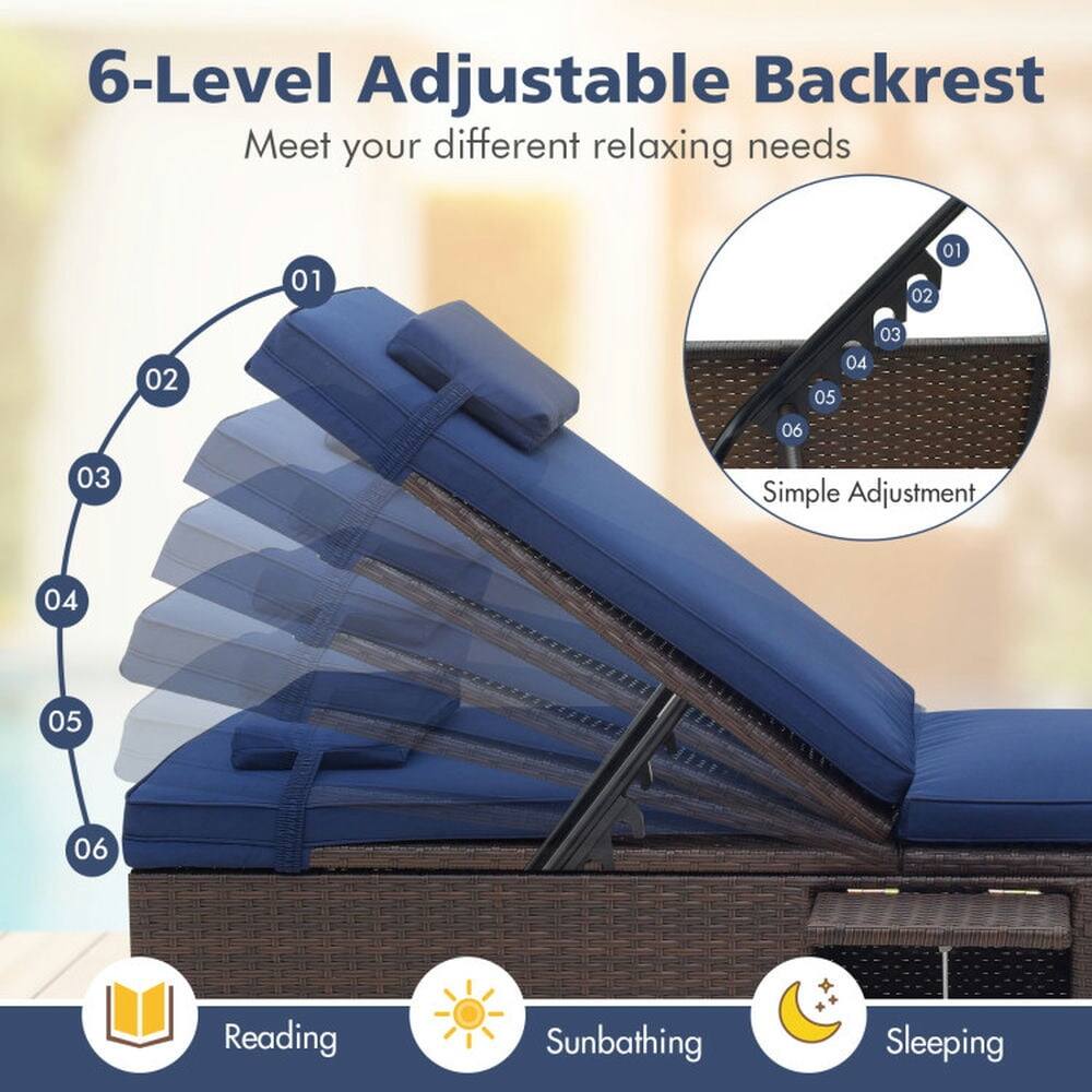 6-Level Adjustable Backrest  
Meet your different relaxing needs  

01 02 03 04 05 06  

Simple Adjustment  

Reading  
Sunbathing  
Sleeping