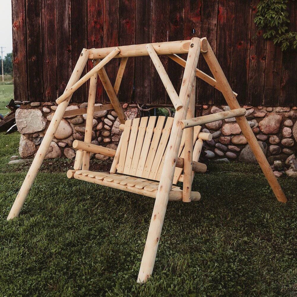 Alt View 3. Contoured Comfort - Cedar Log 4ft Yard Swing - Brown.