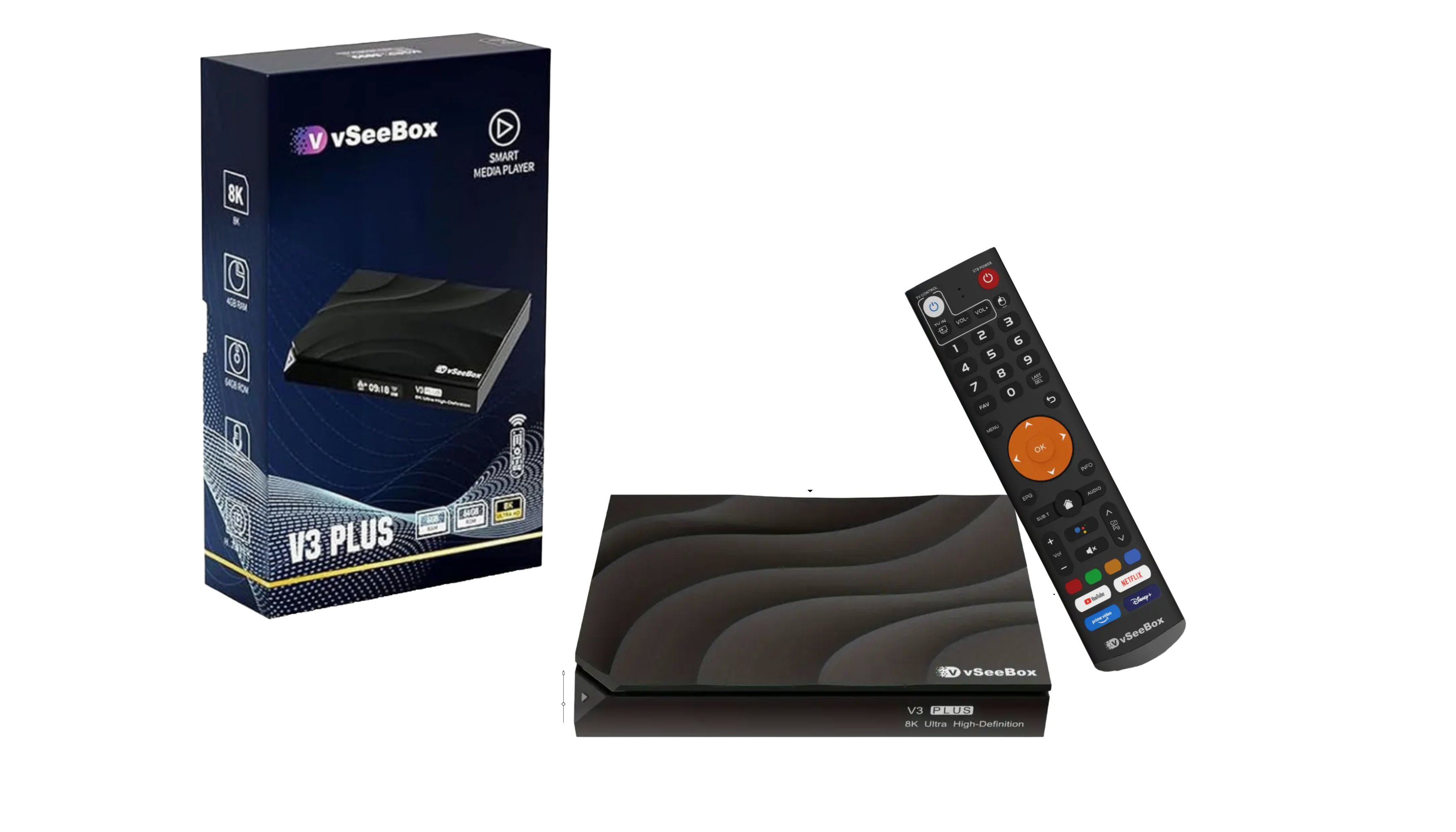 vSeeBox SMART MEDIA PLAYER
V3 PLUS
8K Ultra High-Definition
8K
4K HDR
HDR10+
Dolby Vision
Dolby Atmos
Wi-Fi 6
Bluetooth 5.0
8GB RAM
64GB ROM
vSeeBox
V3 PLUS
8K Ultra High-Definition
vSeeBox
SMART MEDIA PLAYER